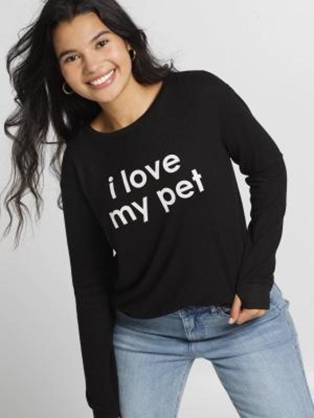 Women’s Black  'I Love My Pet' Graphic Pullover oversized size XXS